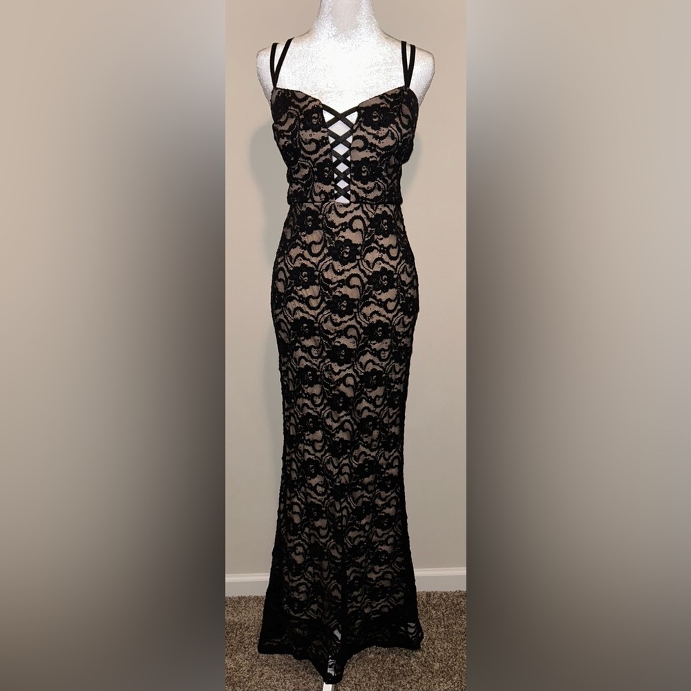 Macy's Black Lace Overlay Prom Dress